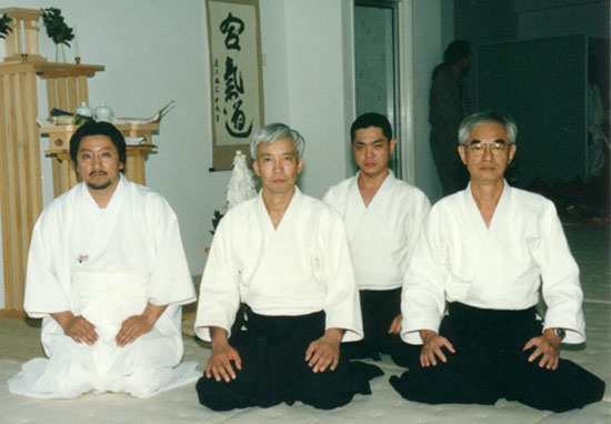 From left: Mr. Kondo, Ueshiba Doshu, Yamada Atsushi and Yamada Jun Shihan.